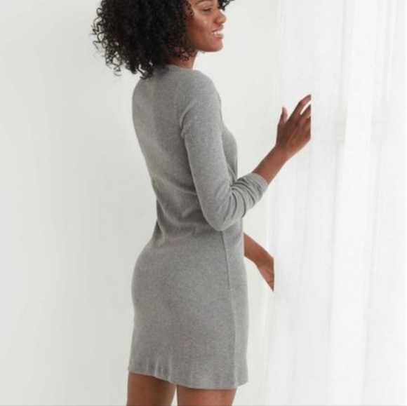 Aerie Ribbed Twist Front Dress Large Gray - Picture 2 of 7